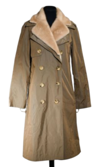 Iridescent Beige Trench Coat with Mink Collar